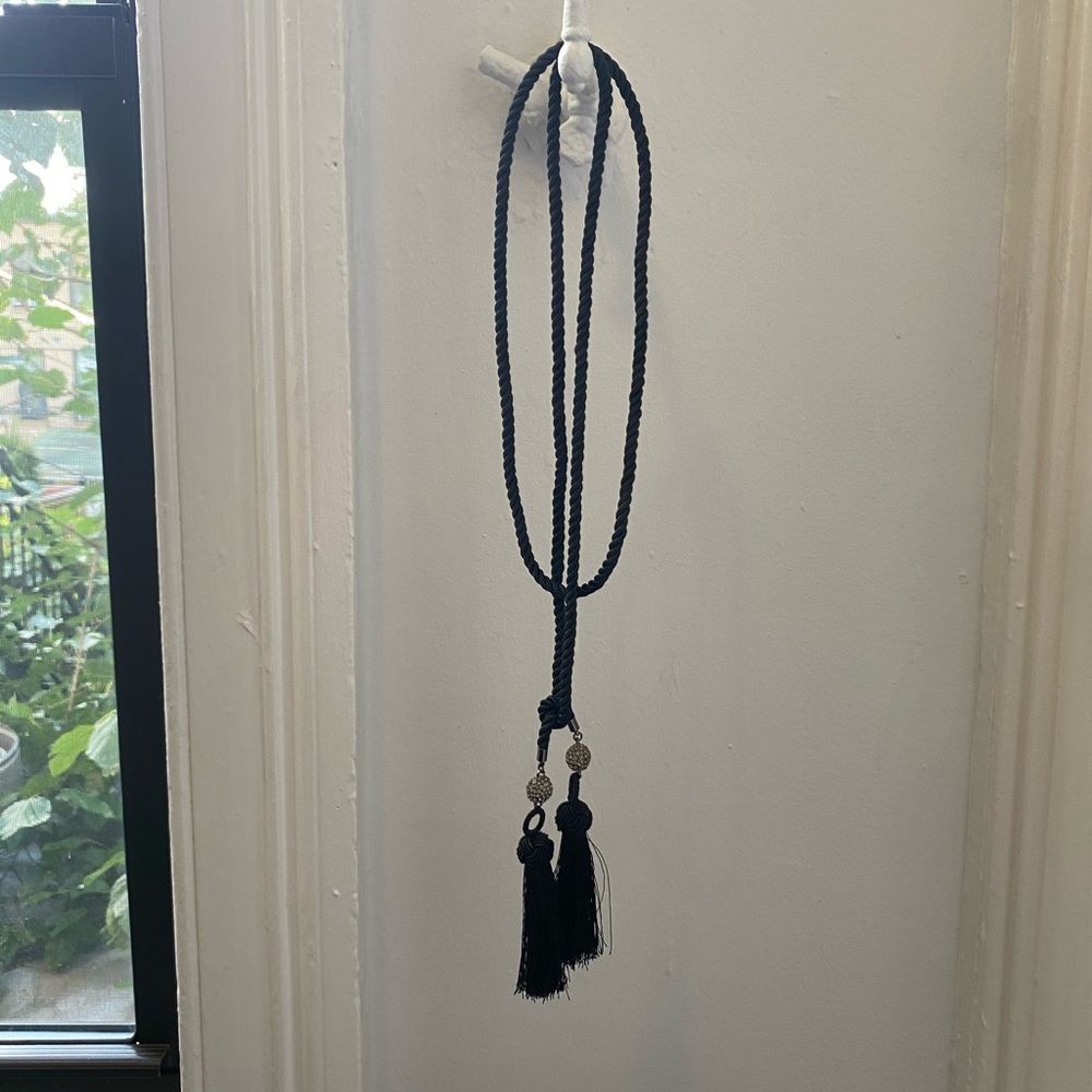 BCBG Braided Lariat Necklace w/ Rhinestone Tassels